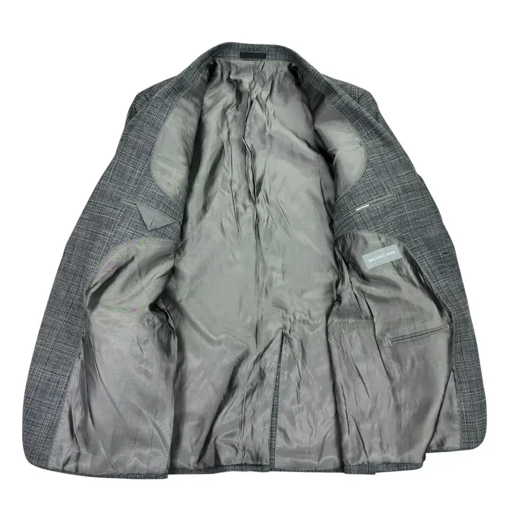 Michael Kors Mens Kent Classic Fit Stretch Windowpane Sport Coat Gray Blue 44L